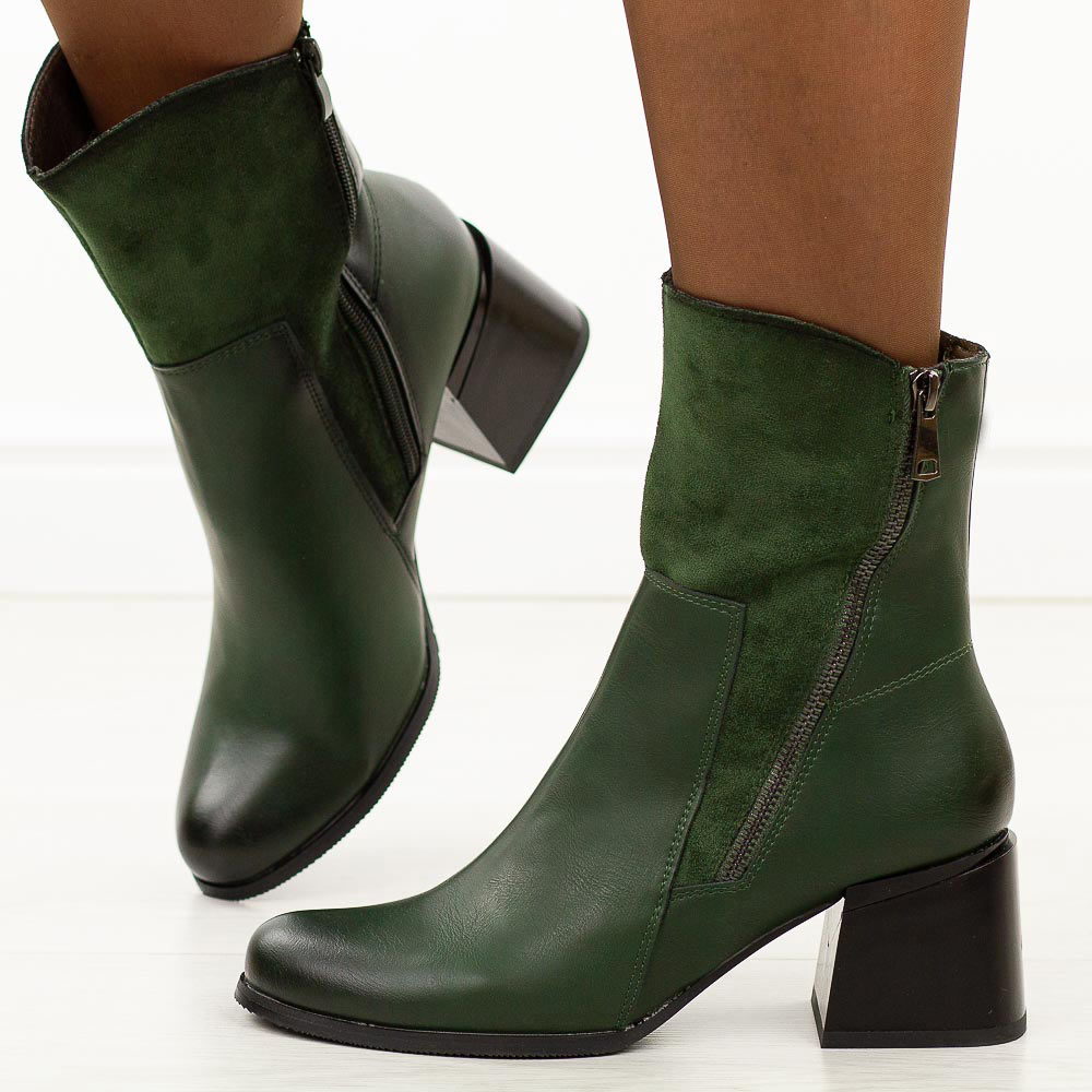 Zielone botki damskie na obcasie M.Daszyński Sa269-1
