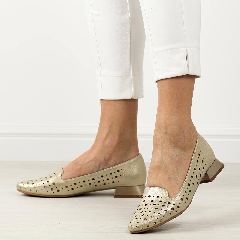 Złote ażurowe czółenka damskie na obcasie M.Daszyński Sa178a-2