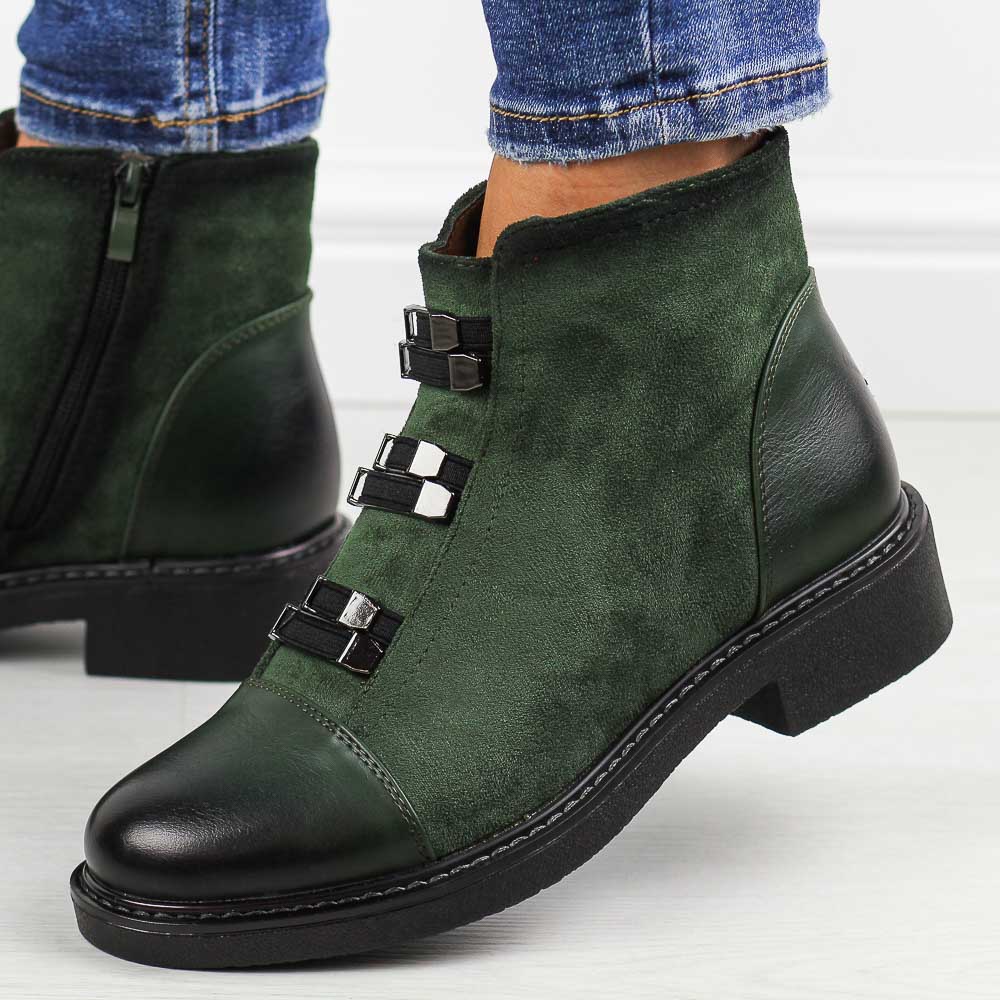 Zielone płaskie botki damskie M.Daszyński sa252-4