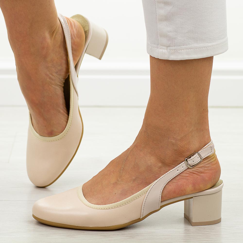 Beżowe Polskie czółenka damskie na obcasie Suzana 33L