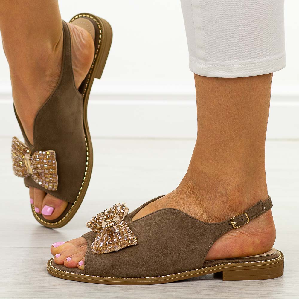 Taupe płaskie sandały damskie S.Barski 014