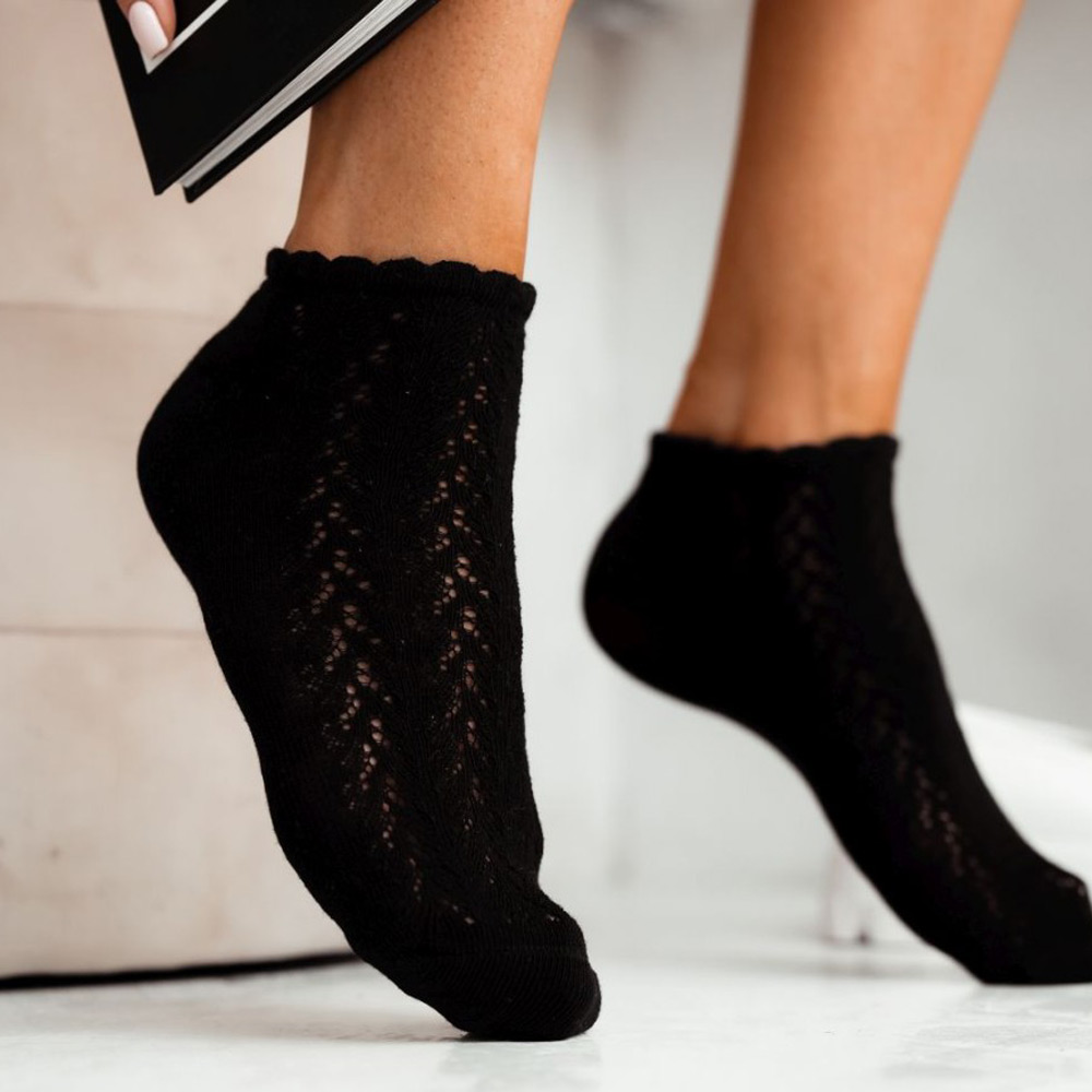 Czarne ażurowe stopki damskie 780