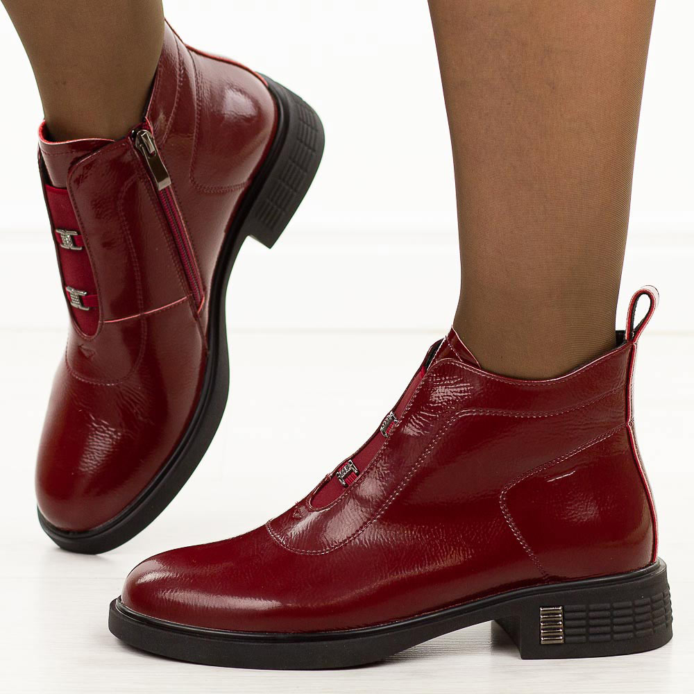 Bordowe skórzane botki damskie DiA 52-118