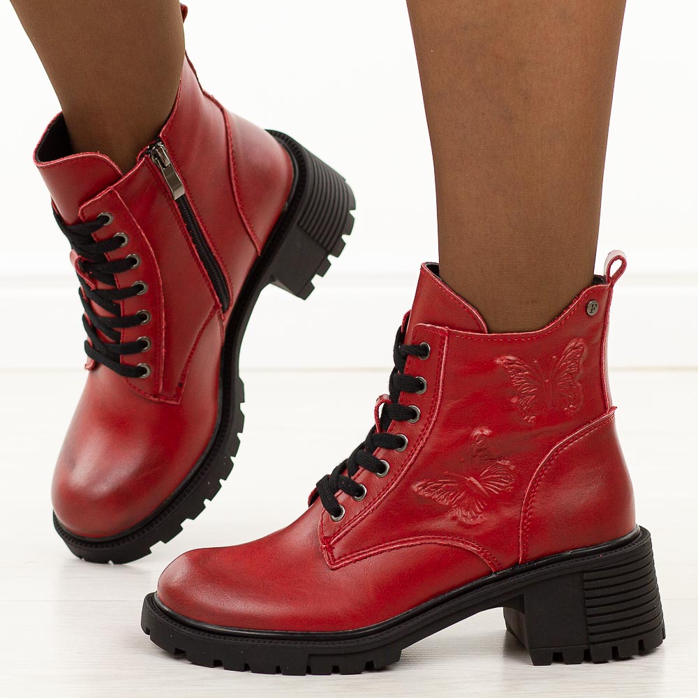 Czerwone skórzane botki damskie na traperze Filippo Dbt7133/25