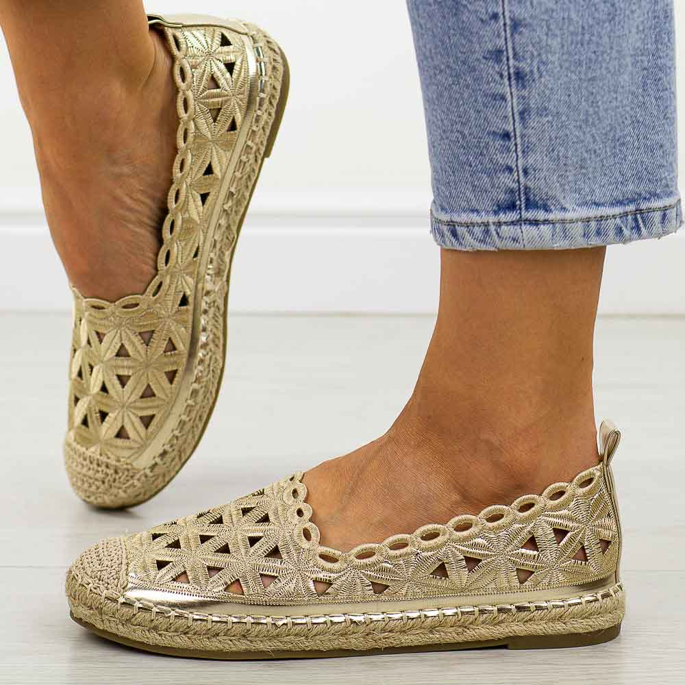 Złote espadryle damskie, półbuty Potocki 16348