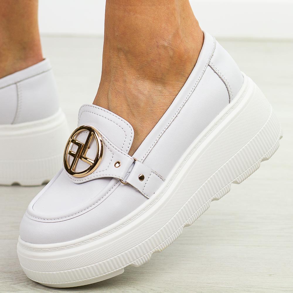 Białe skórzane półbuty damskie na platformie Cambell 661