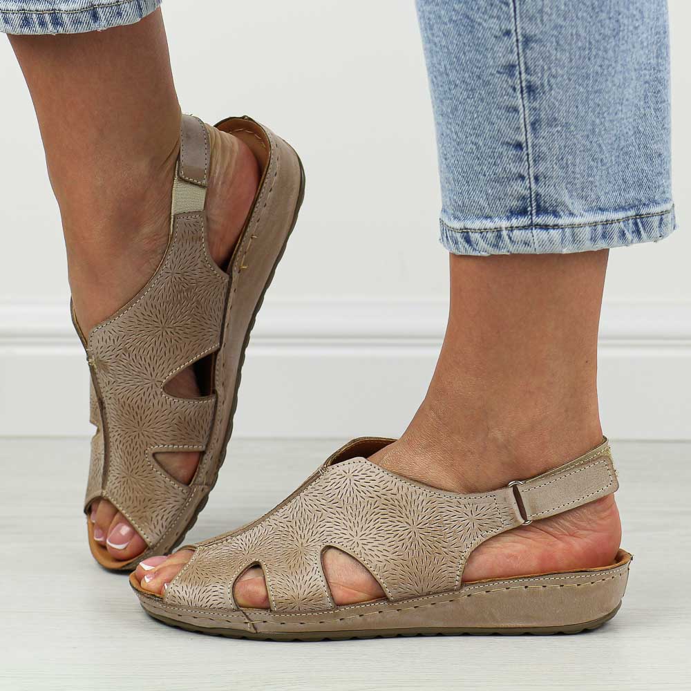 Skórzane Polskie sandały damskie Deoni D508 Cappuccino