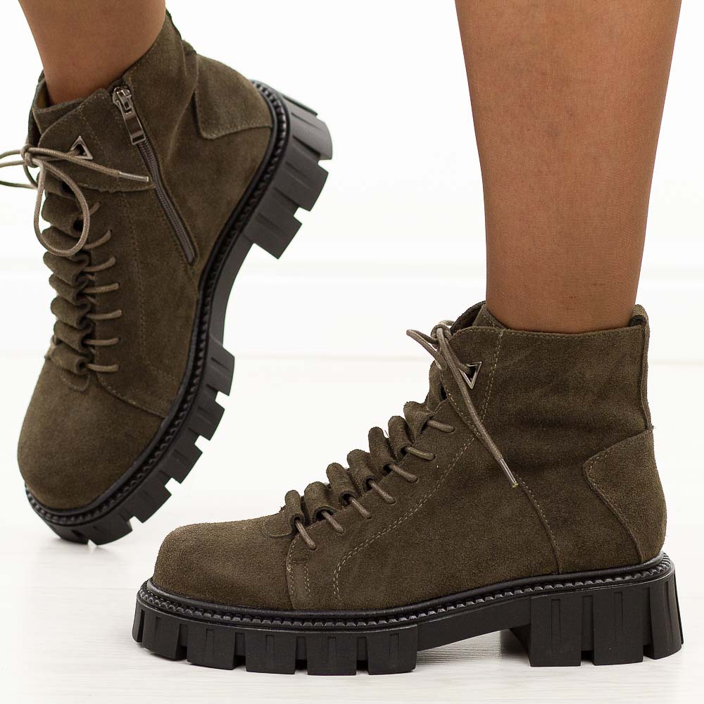 Khaki skórzane botki damskie DiA 52-884