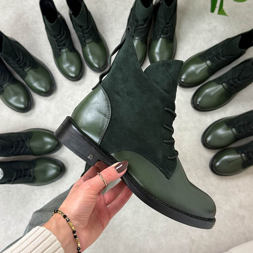 Zielone płaskie botki damskie Potocki 12080