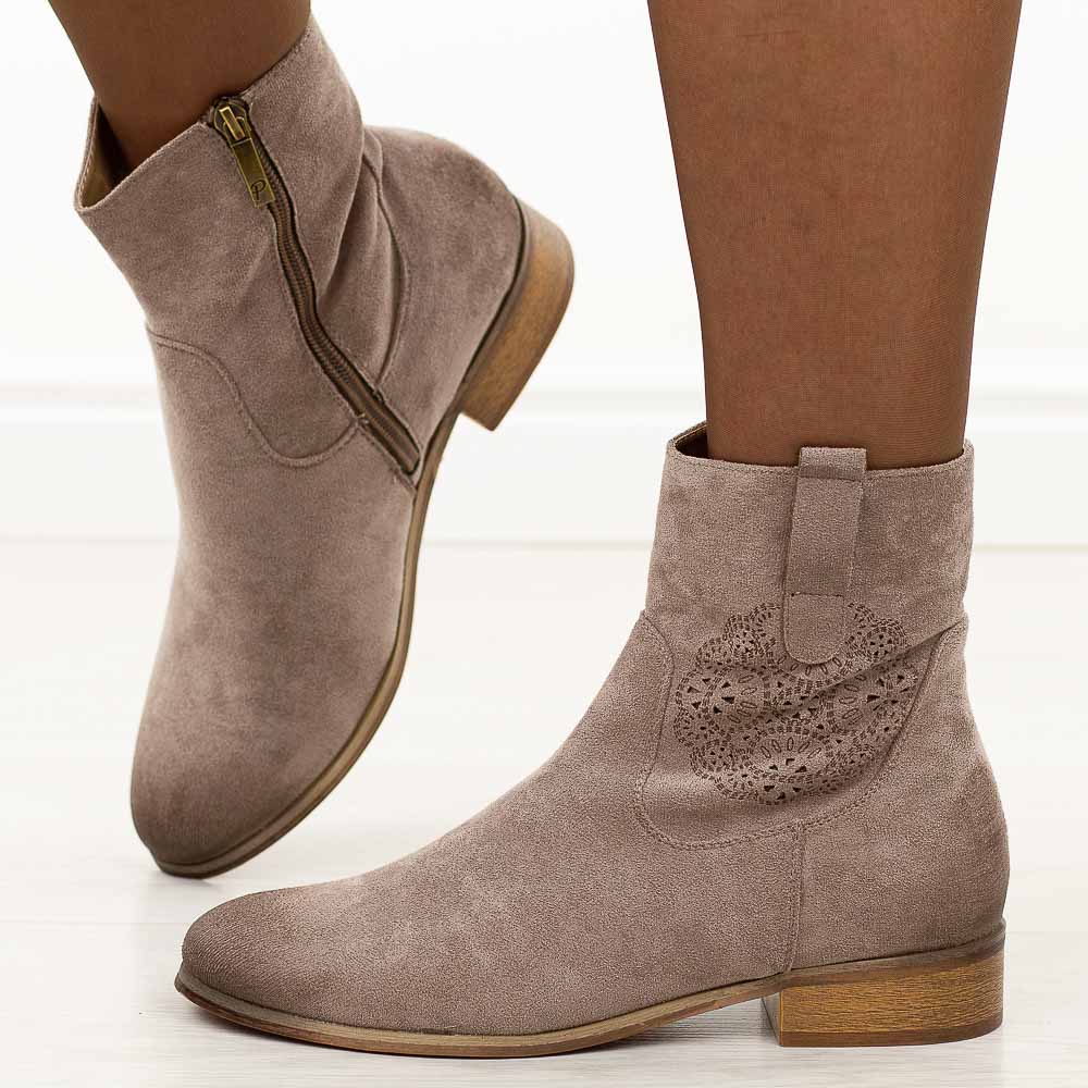 Khaki zamszowe botki damskie Potocki 12745