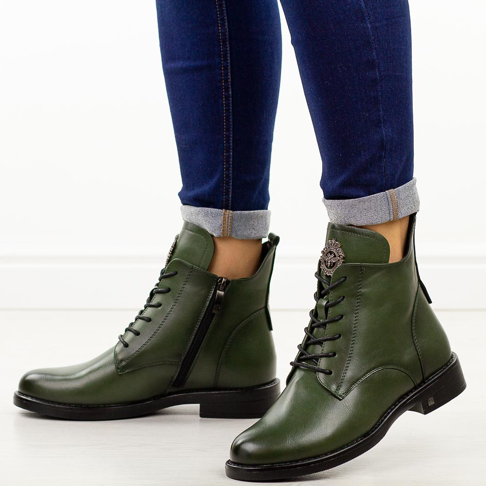 Zielone zimowe płaskie botki damskie Potocki 12179