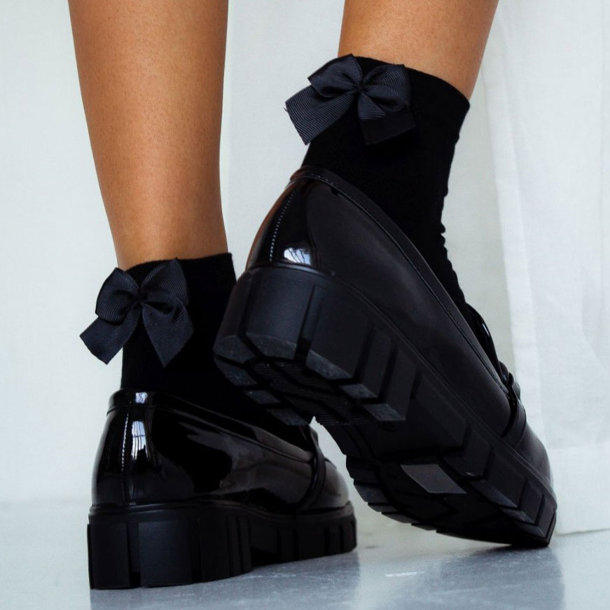 Skarpetki damskie z kokardą rypsową 742 czarne