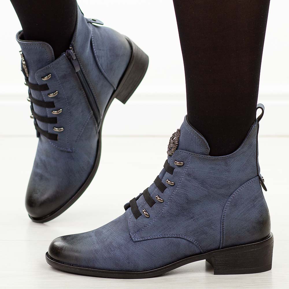 Niebieskie płaskie botki damskie Jezzi asa198-21