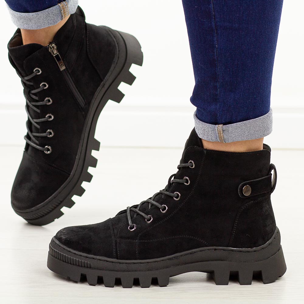 Czarne bk botki damskie na traperze Potocki 19317