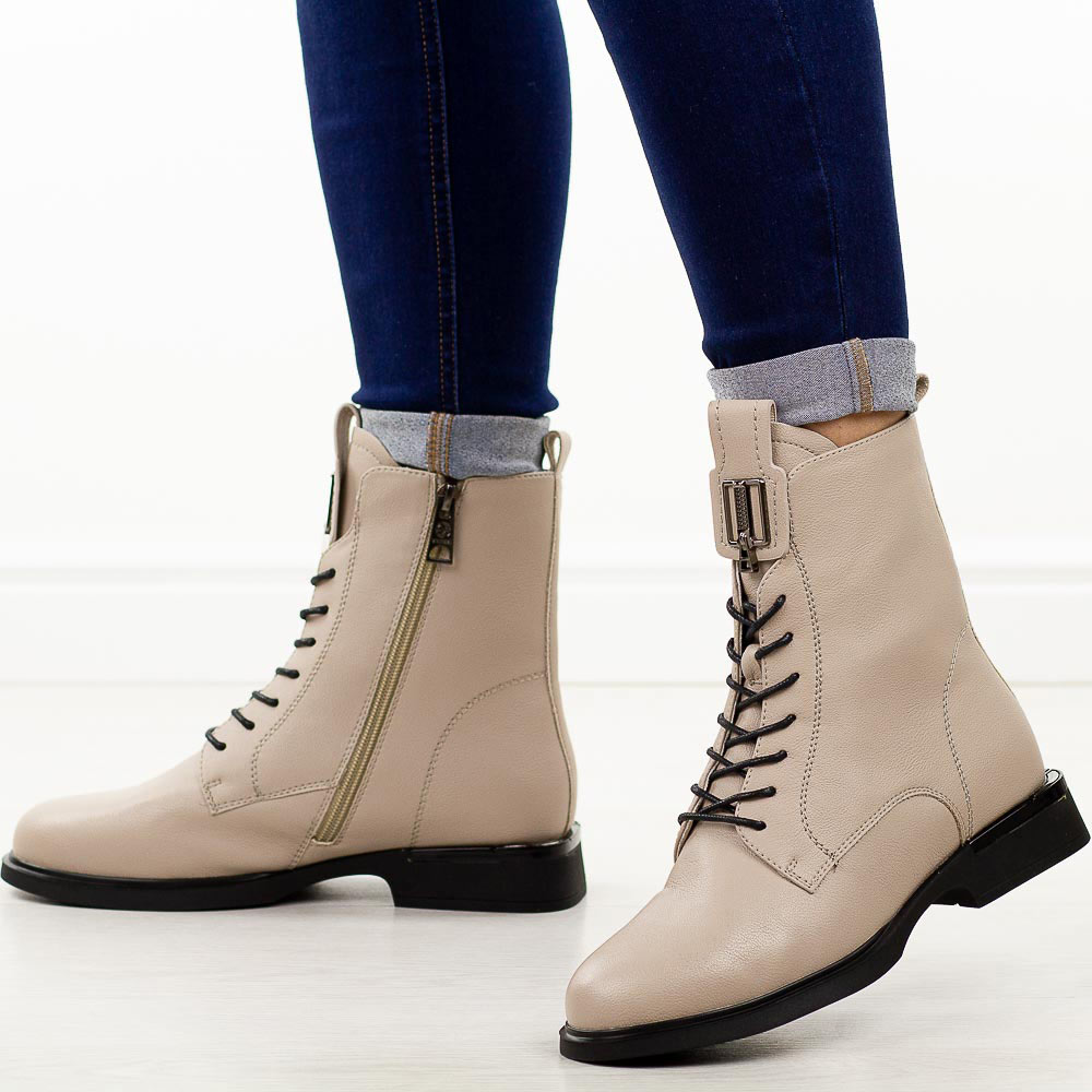 Beżowe skórzane botki damskie Vinceza 66834