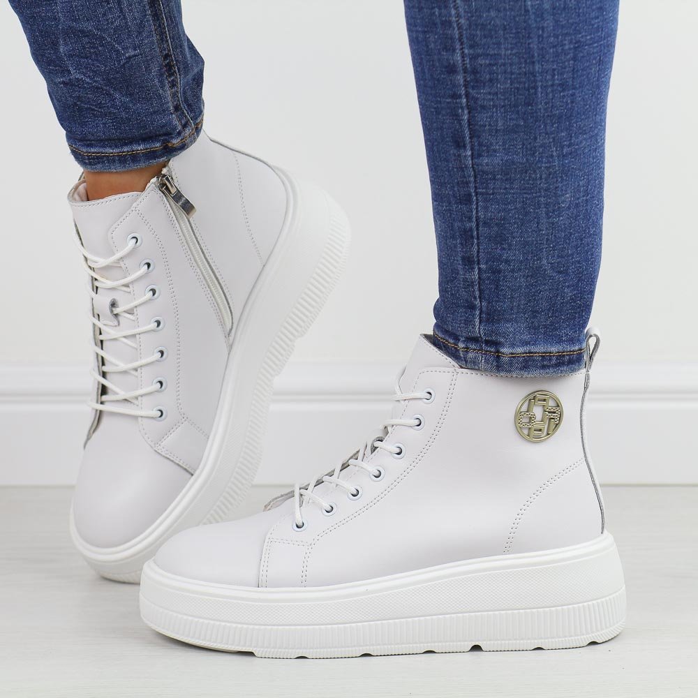 Białe skórzane botki damskie Filippo dbt6374/25