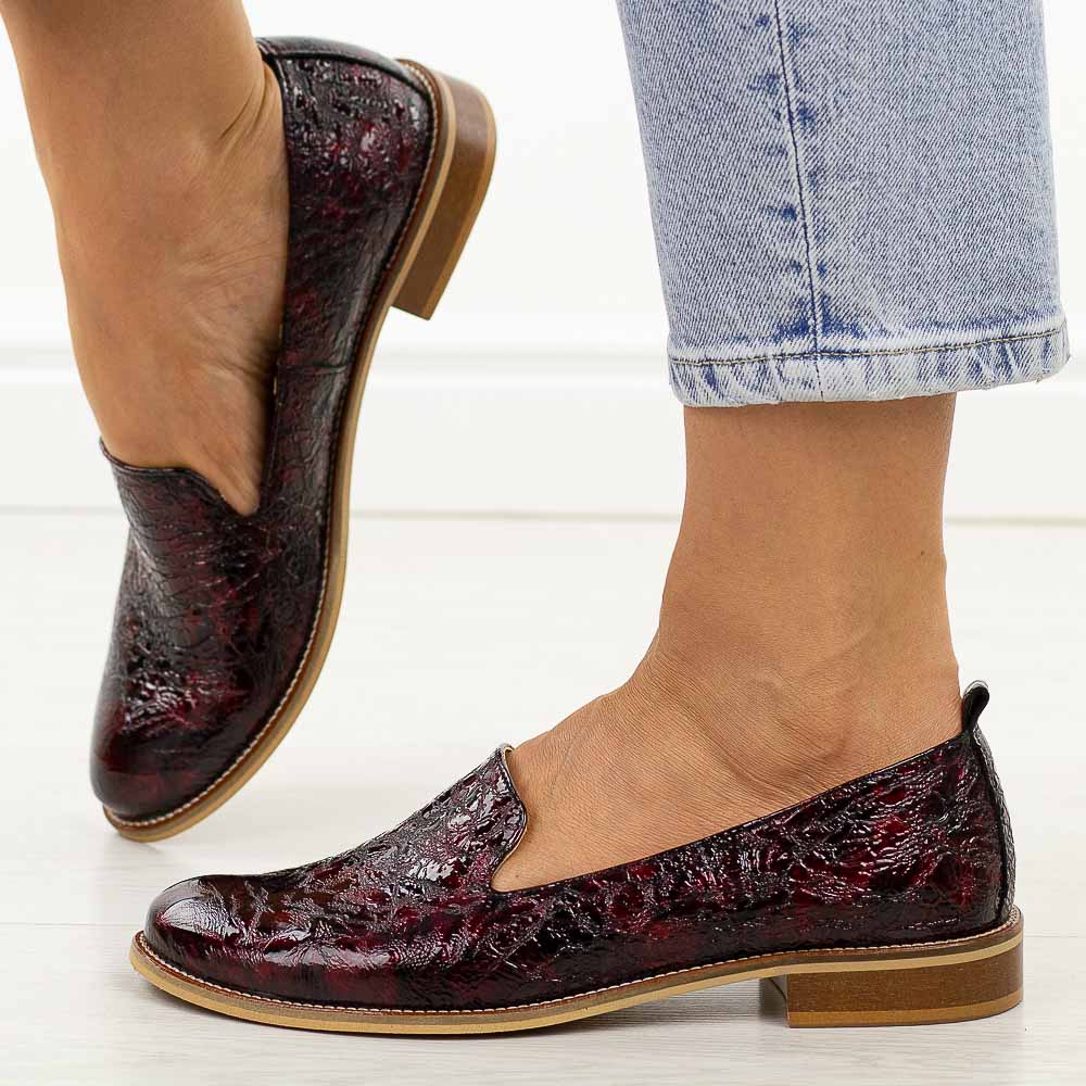 Bordowe skórzane Polskie półbuty damskie Deoni 045