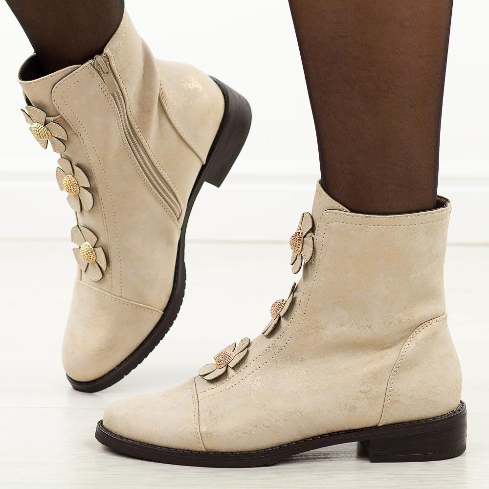 Złote płaskie botki damskie Jezzi Asa62-120