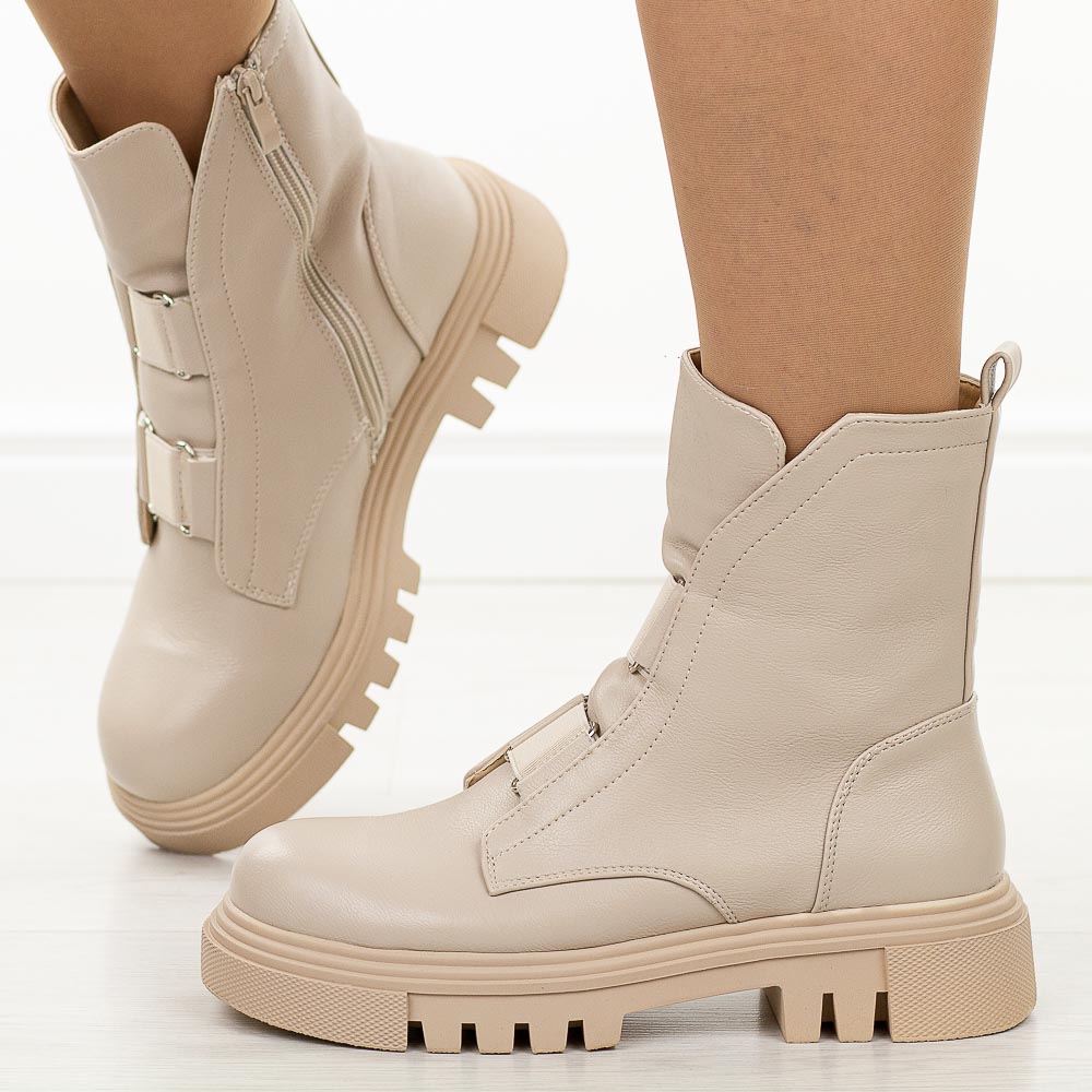 Beżowe botki damskie na traperze Jezzi 2150-19