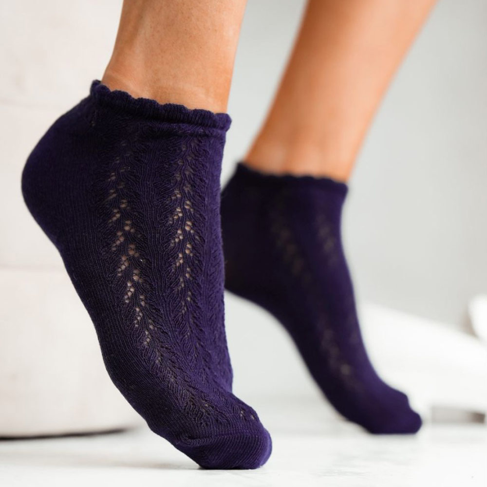 Granatowe ażurowe stopki damskie 861