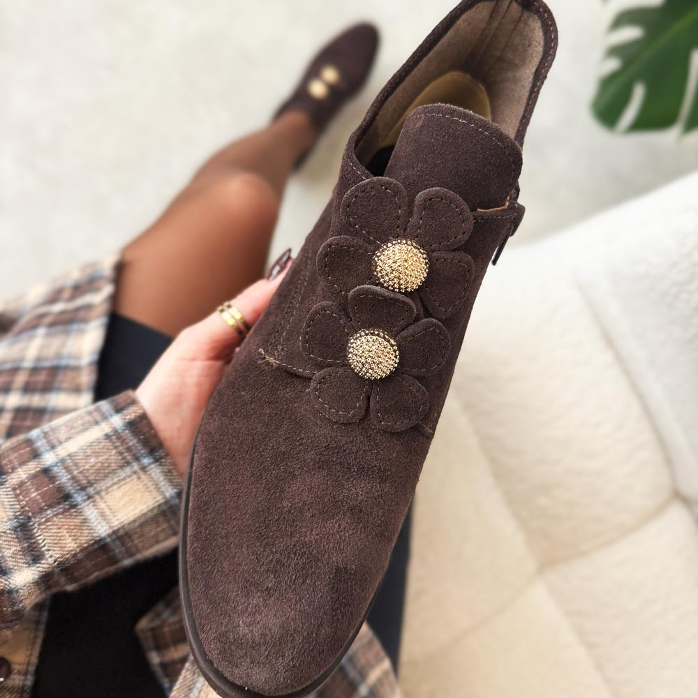 Czekoladowe jesienne Polskie botki damskie Deoni D409