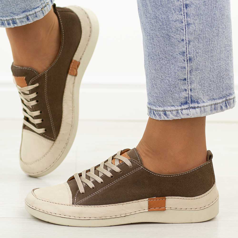 C.Beżowe nubuk vizon skórzane półbuty damskie T.Sokolski 8260