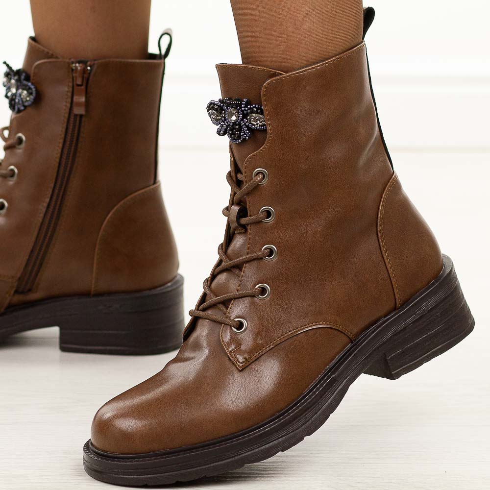 Brązowe wyższe skórzane botki damskie M.Daszyński 2509-1