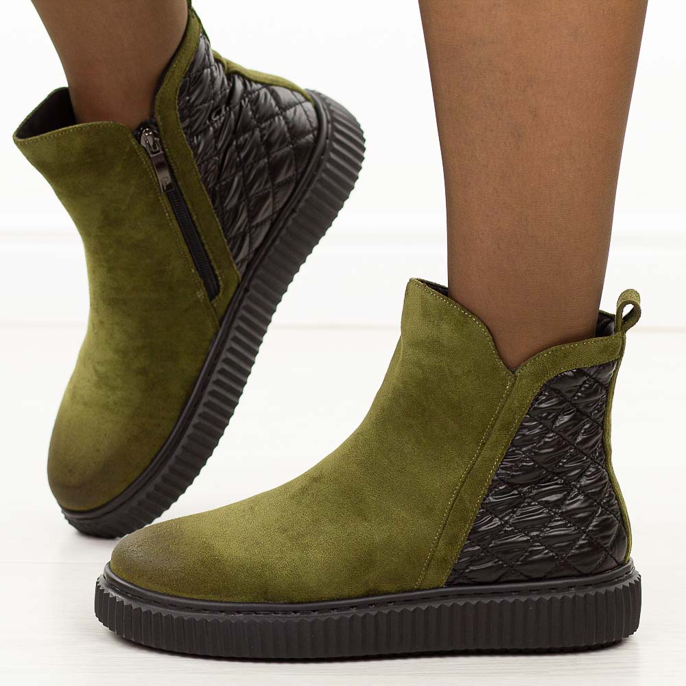 Zielone zamszwe botki damskie Potocki 19365