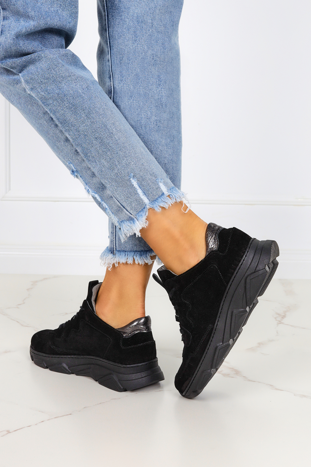 Czarne sneakersy kati buty sportowe sznurowane polska skóra 7067