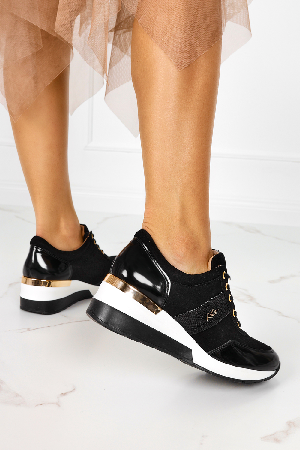 Czarne sneakersy kati buty sportowe sznurowane polska skóra m_7074