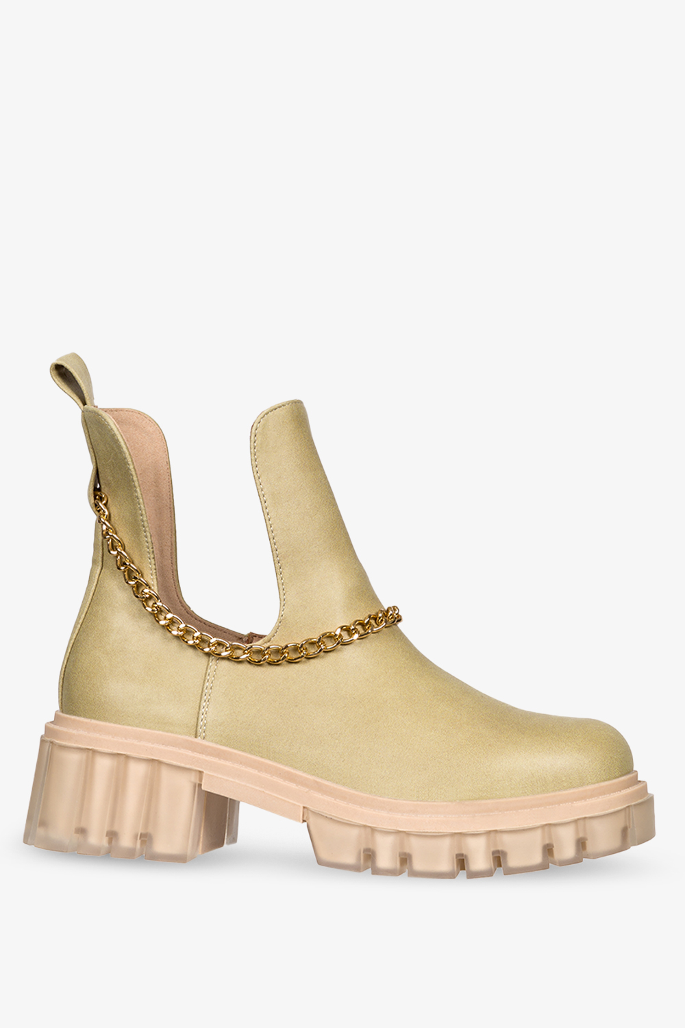 Zielone botki z łańcuszkiem damskie na platformie casu g23x5-g