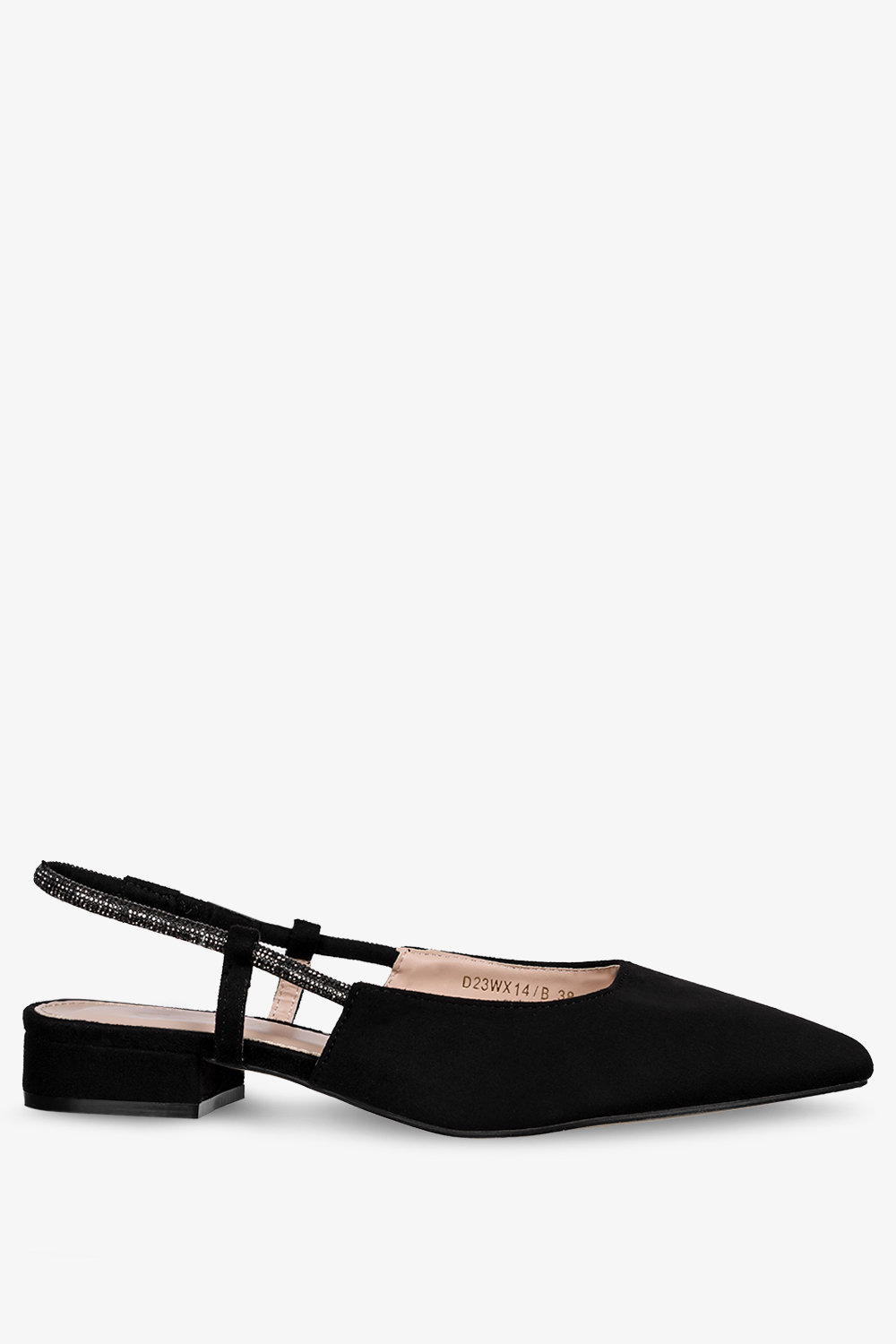 Czarne baleriny z cyrkoniami damskie odkryta pięta casu d23wx14-b