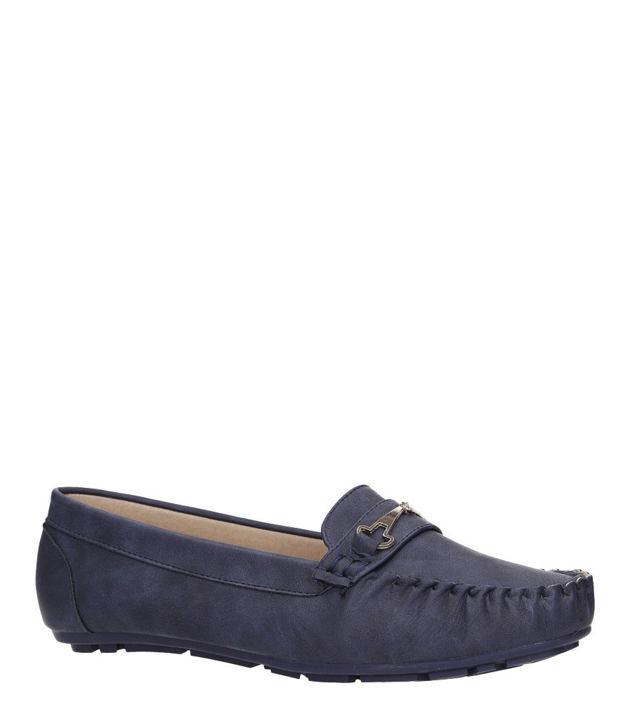 Granatowe mokasyny z elastyczną podeszwą i metalową ozdobą casu rt19x4/n