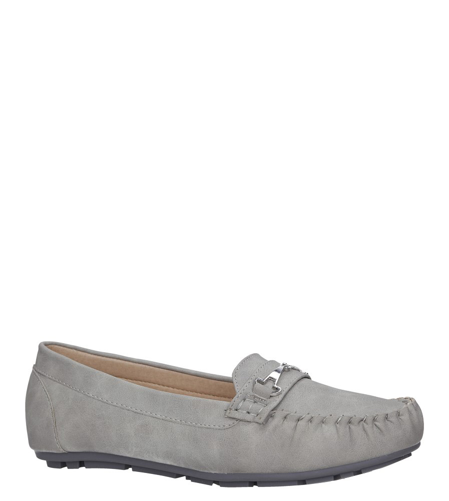 Szare mokasyny z elastyczną podeszwą i metalową ozdobą casu rt19x4/g