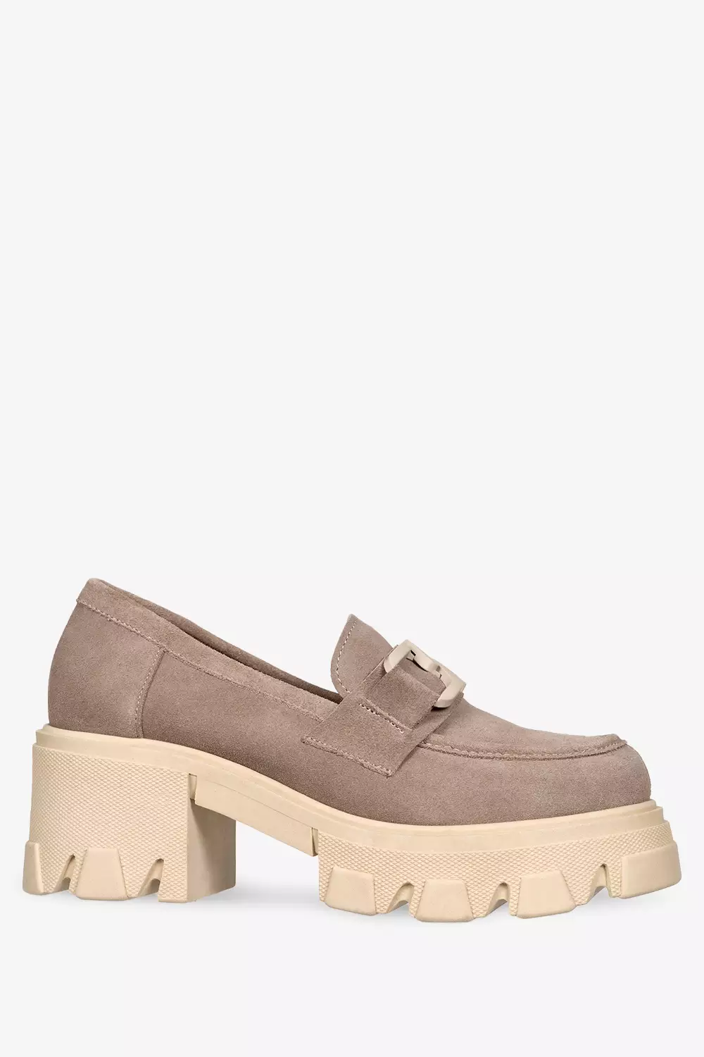 Beżowe mokasyny skórzane na słupku z łańcuchem produkt polski casu 20138