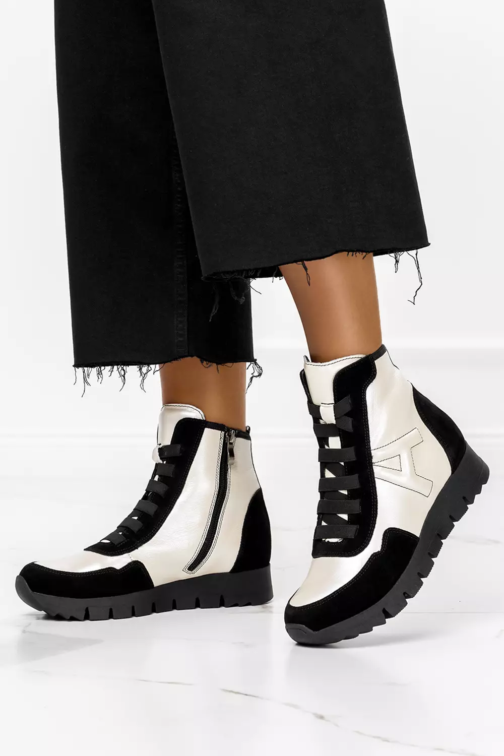 Botki ecru skórzane sneakersy produkt polski casu 09413