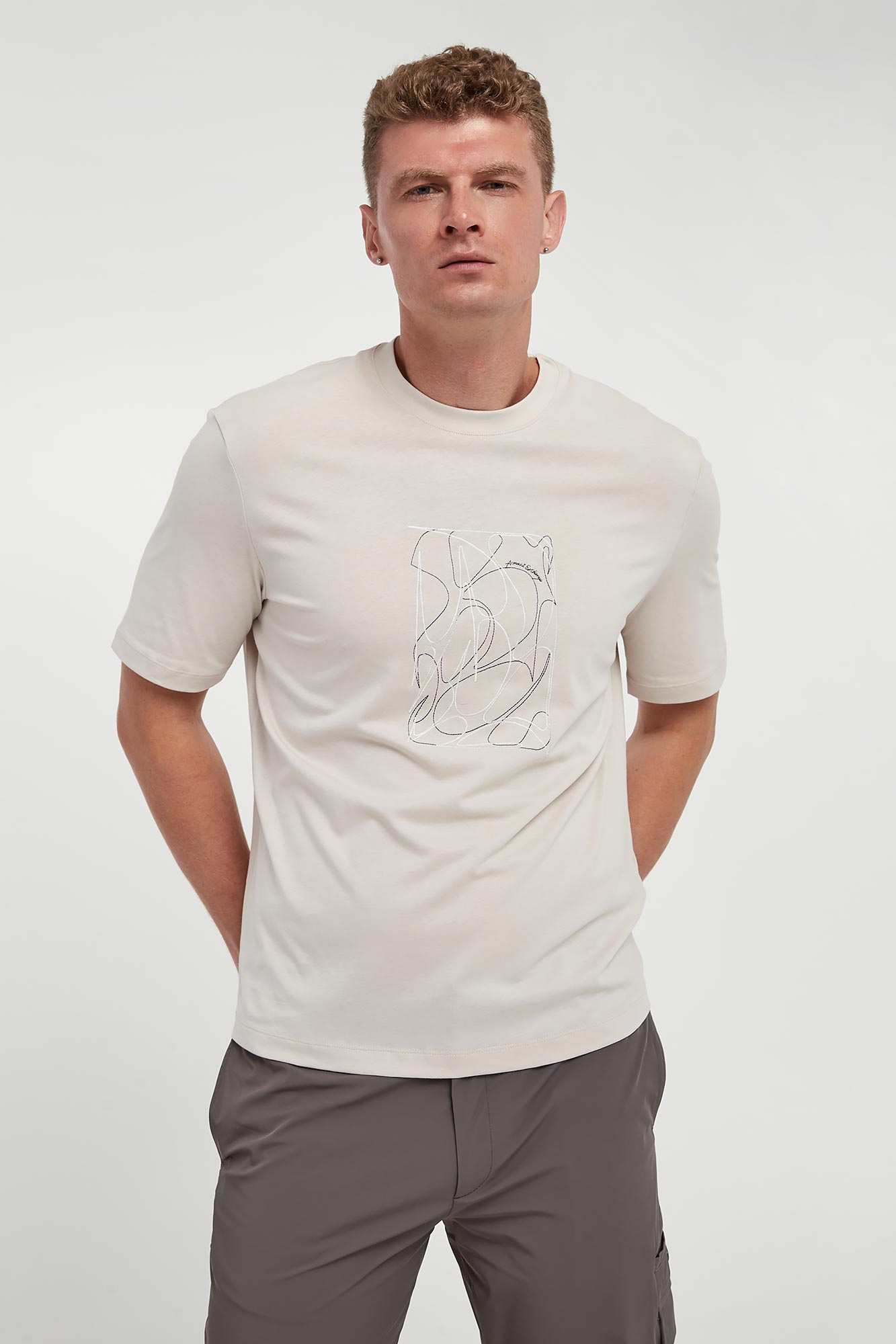 T-shirt męski z haftem ARMANI EXCHANGE