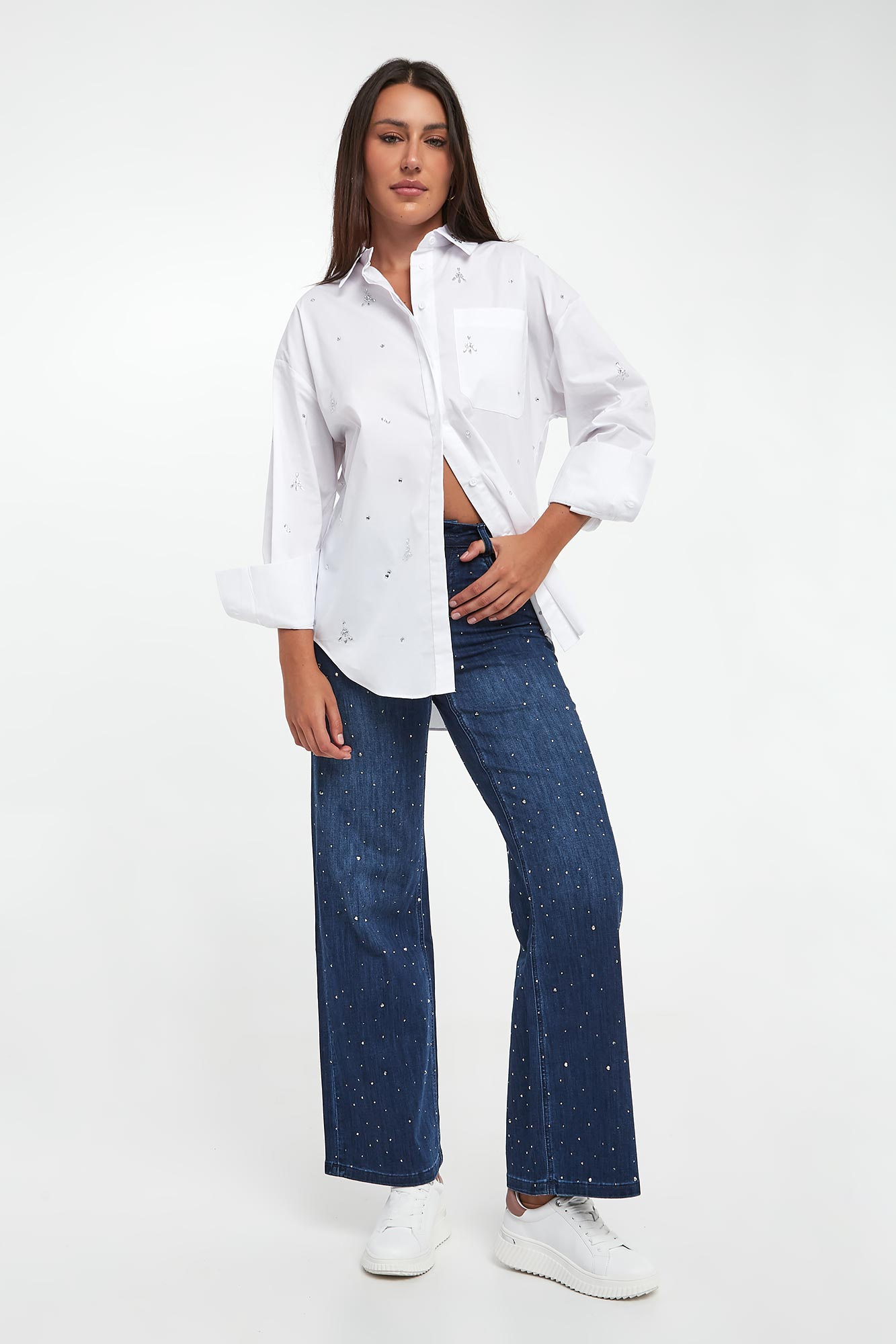 Jeansy damskie z kryształkami JOSEPH RIBKOFF