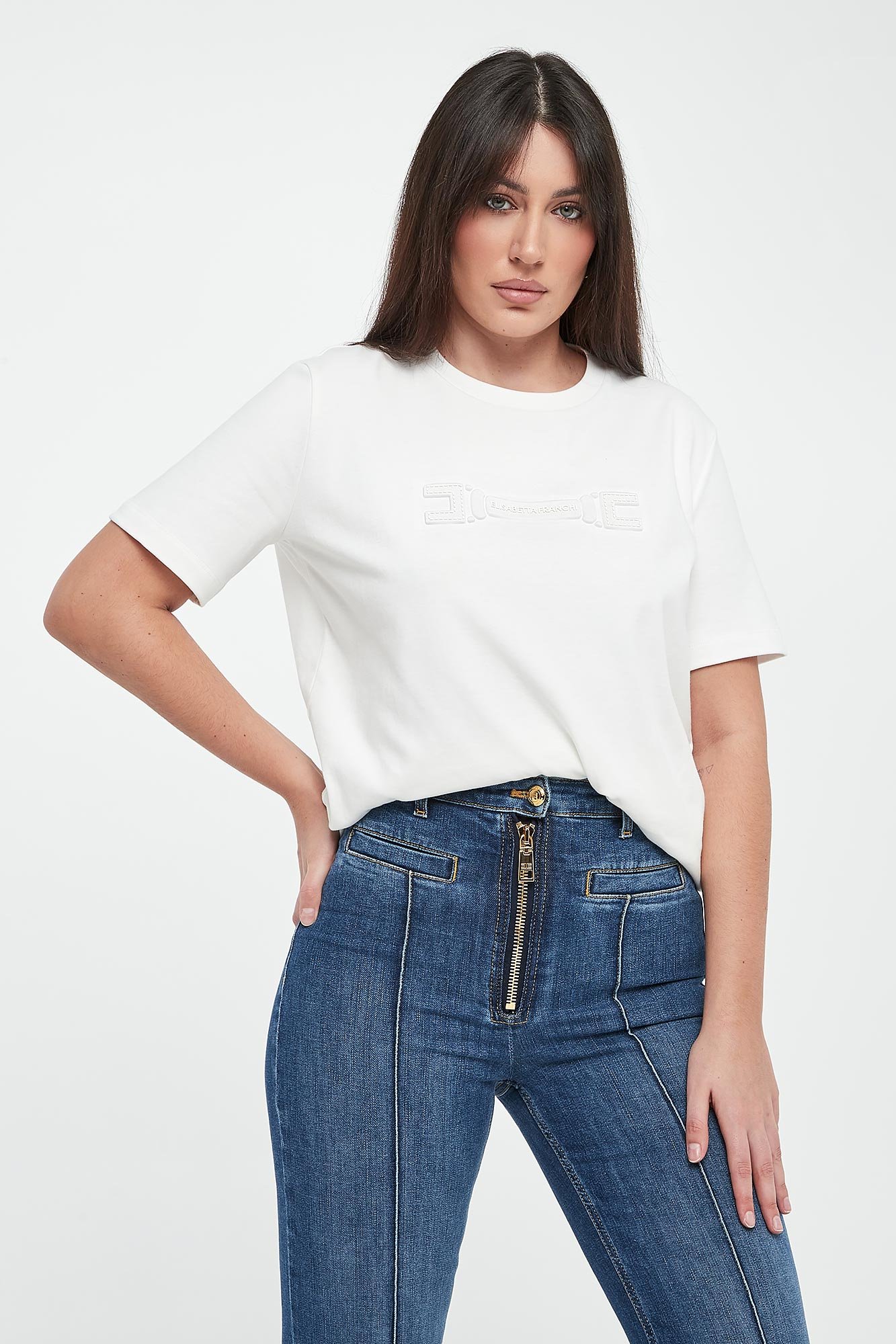 T-shirt damski z logo ELISABETTA FRANCHI