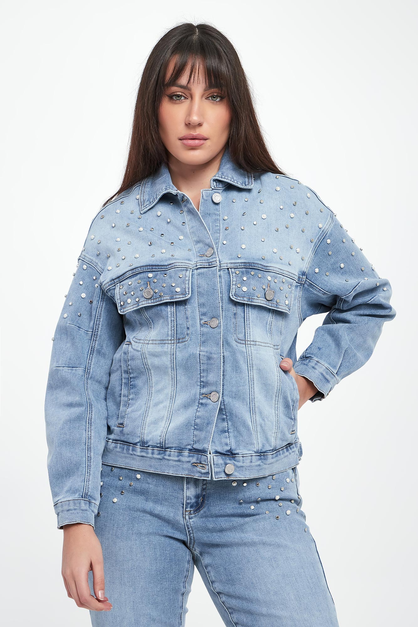 Katana damska jeansowa z dżetami JOSEPH RIBKOFF