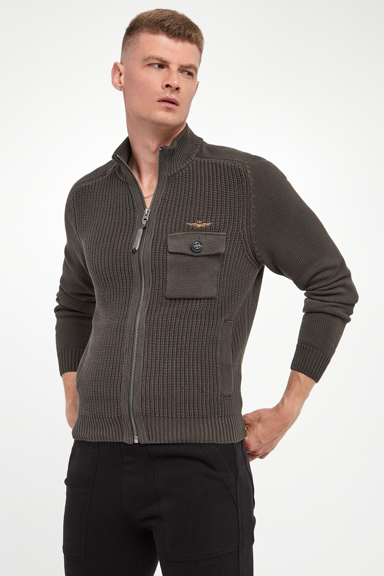 Sweter męski zapinany na zamek AERONAUTICA MILITARE