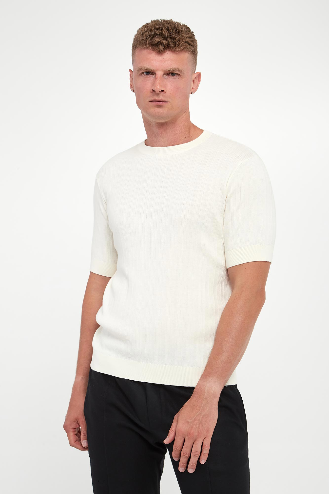 T-shirt męski dzianinowy z kaszmirem EMPORIO ARMANI