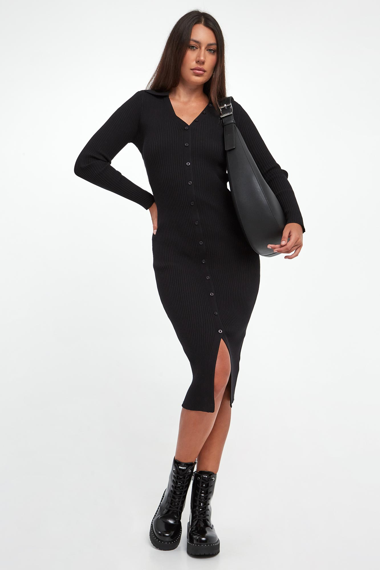 Sukienka prążkowana midi DKNY