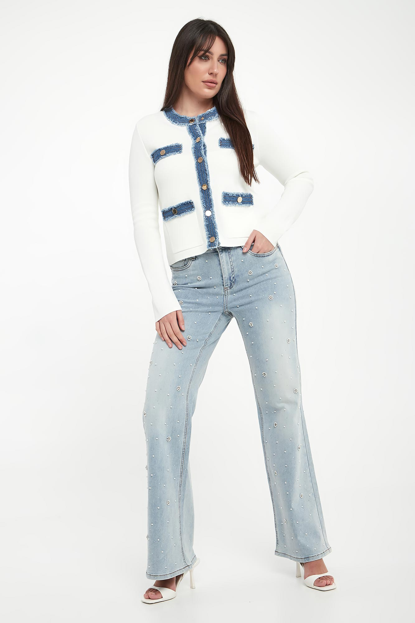 Jeansy damskie z perełkami JOSEPH RIBKOFF