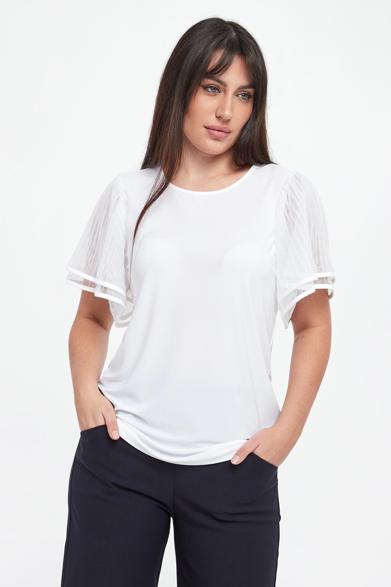 Bluzka damska z tiulowymi rękawami JOSEPH RIBKOFF