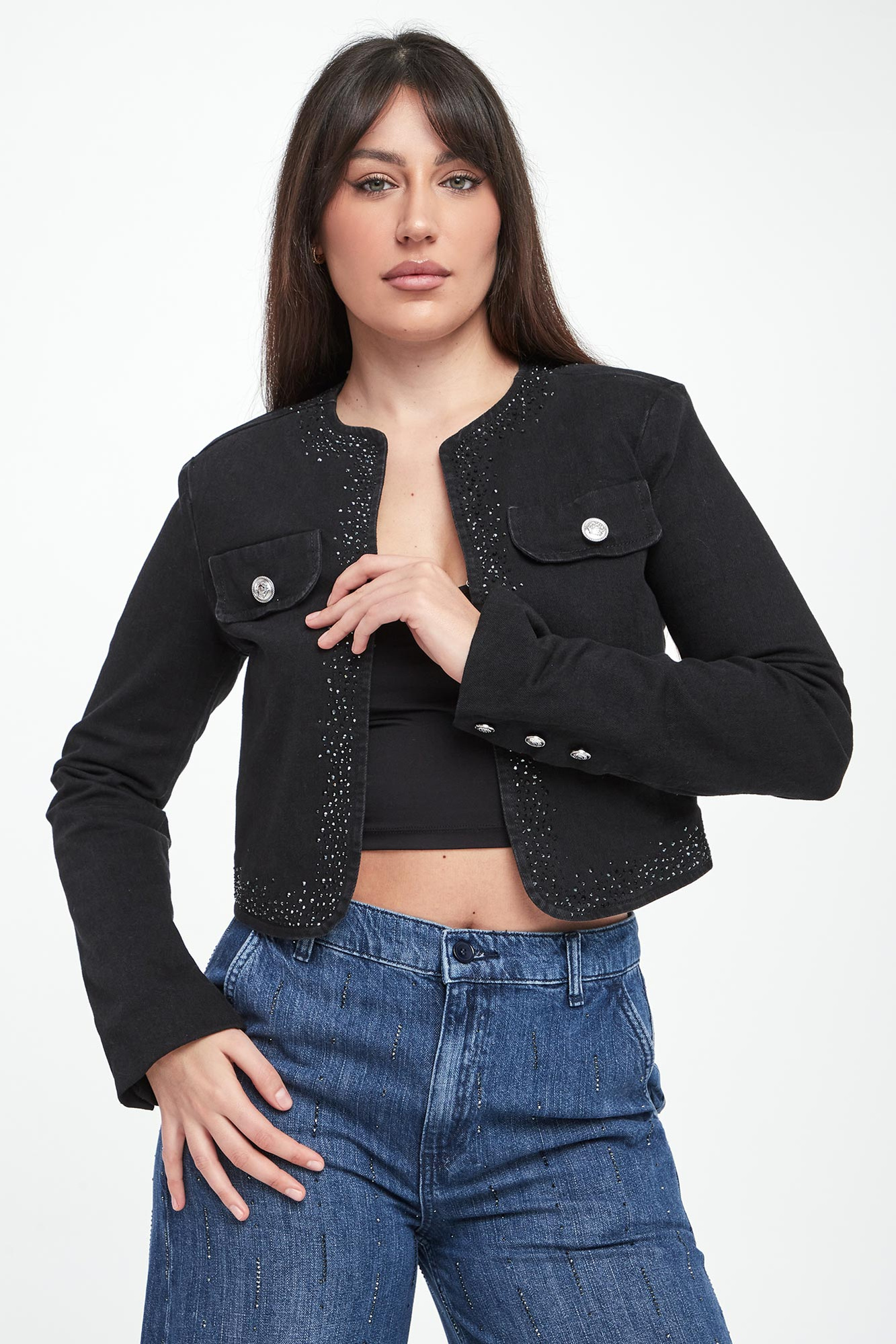 Kurtka jeansowa damska z kryształkami LIU JO