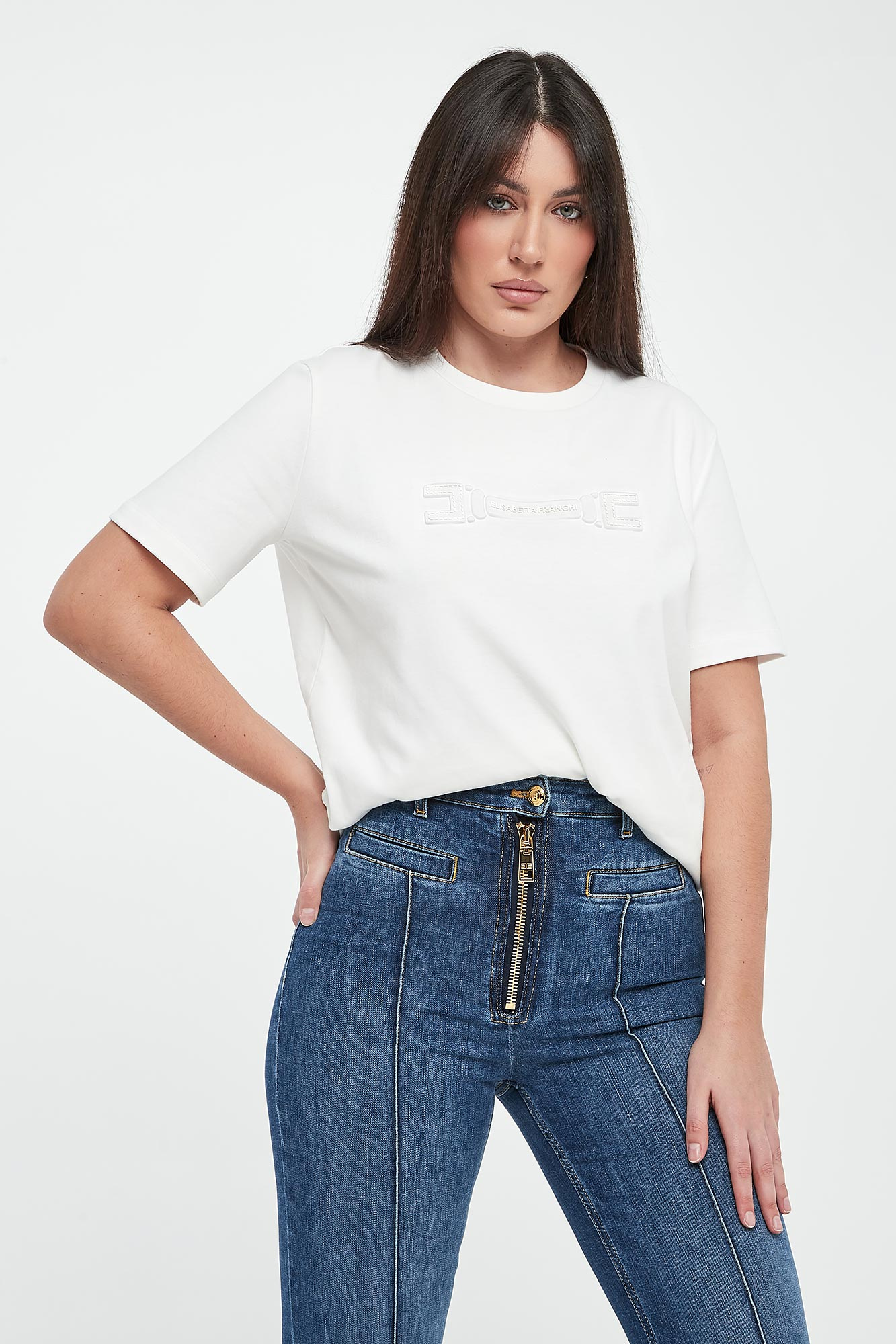 T-shirt damski z logo ELISABETTA FRANCHI