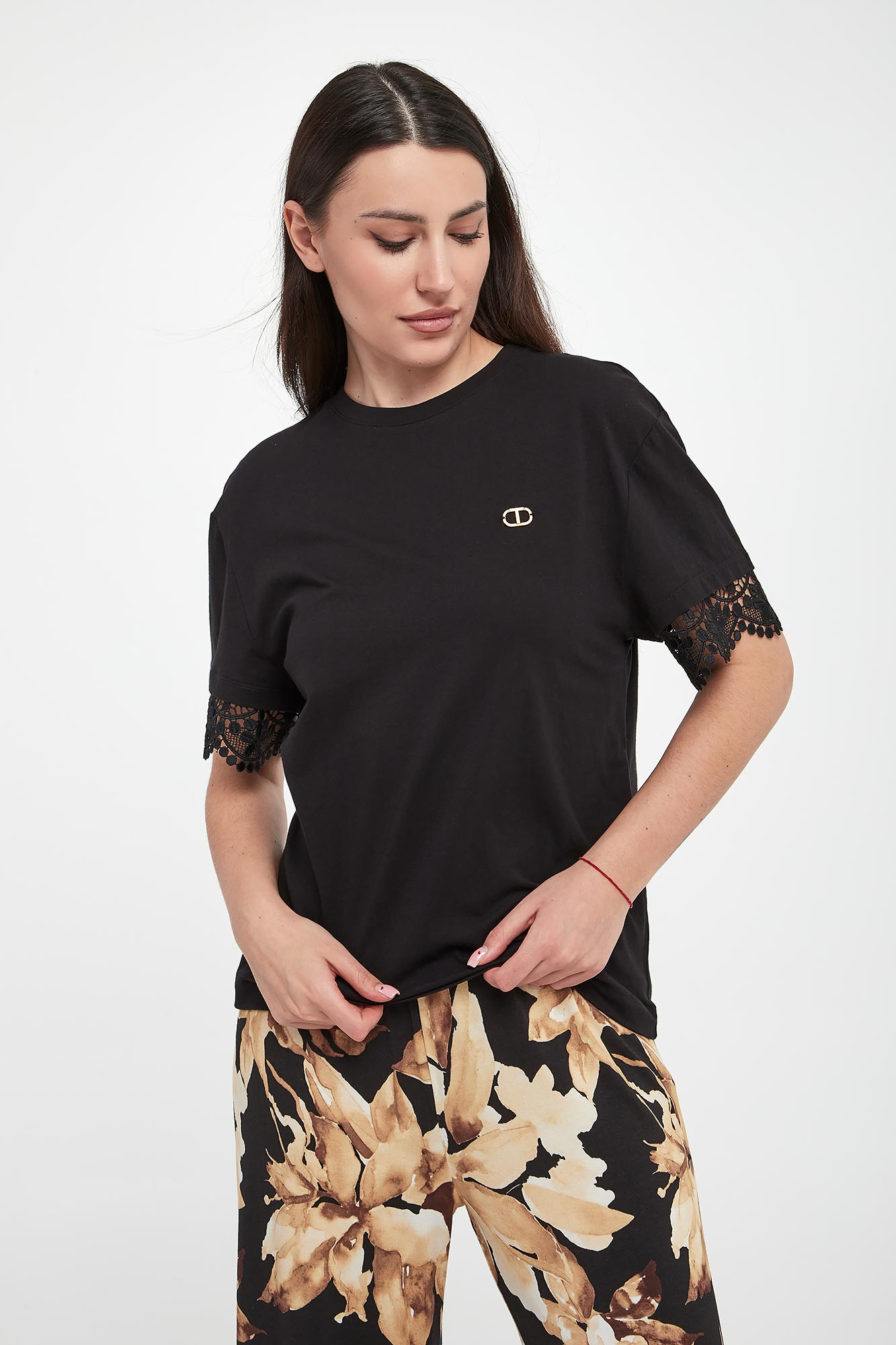 T-shirt damski z koronką TWINSET