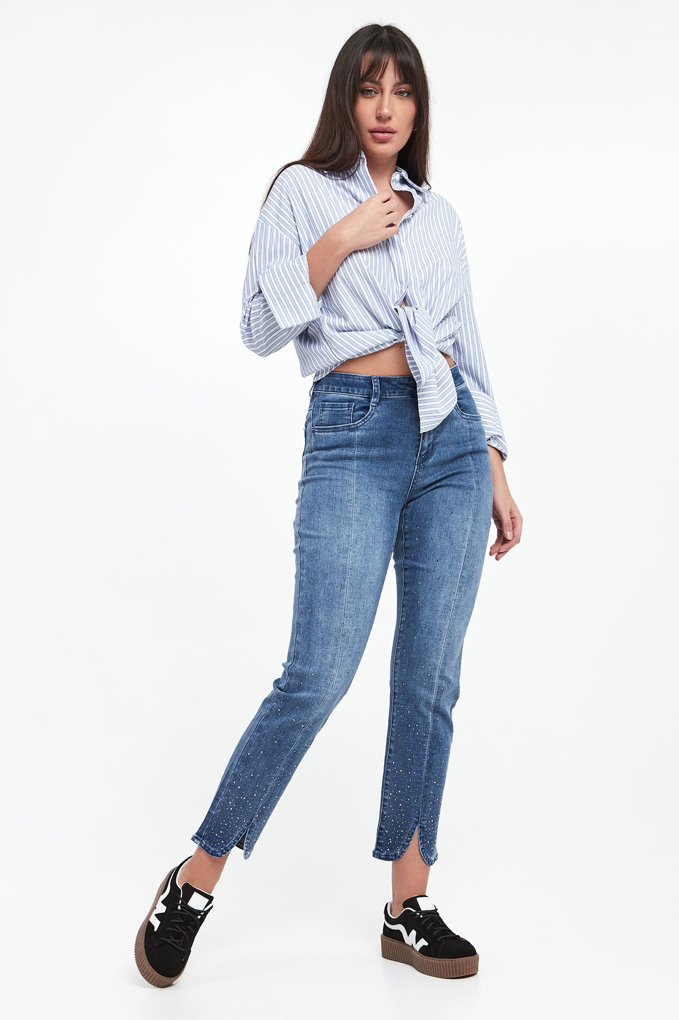 Jeansy damskie z kryształkami JOSEPH RIBKOFF