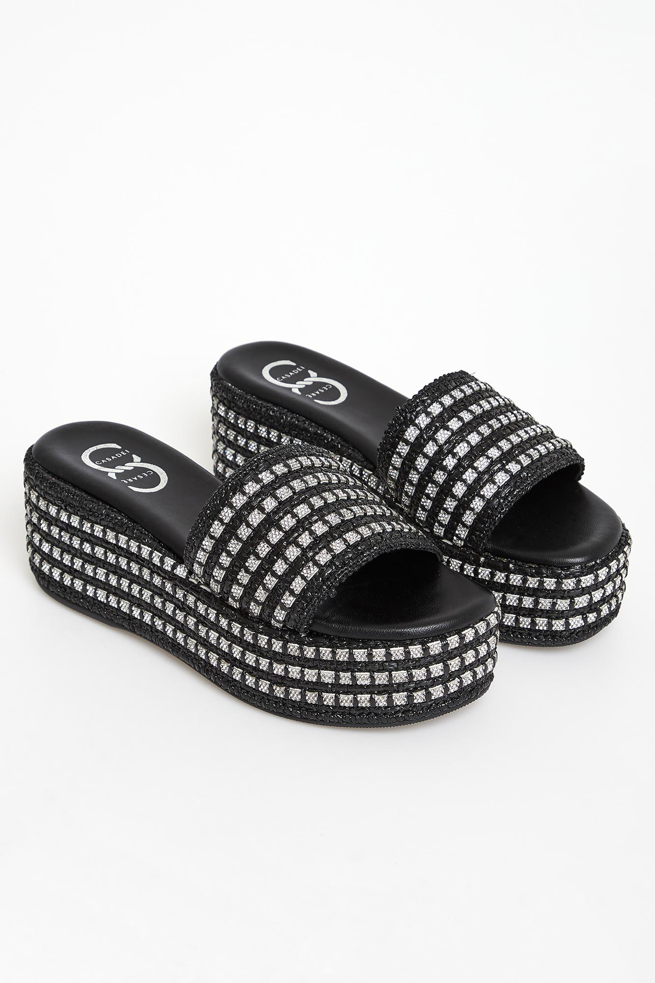 Klapki damskie skórzane na koturnach CESARE CASADEI